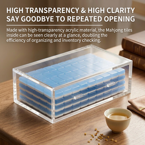 Estuche de Almacenamiento de Acrílico Transparente con Patrón de Concha de Tortuga para Fichas de Mahjong Americano, con Patas Metálicas Plegables para 4 Jugadores - Product Image 4