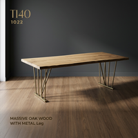 Grande table à manger rectangulaire en chêne massif avec pieds en métal, design moderne, capacité supérieure à 10 personnes, aucun assemblage requis