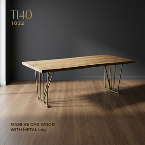 Mesa de Comedor Rectangular de Roble Macizo con Patas de Metal, Muebles Modernos para Comedor - Product Image 2