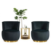Ensemble de 2 fauteuils pivotants à 360°, fauteuils d'appoint modernes en velours, confortables et rembourrés, base en métal doré, pour salon et chambre à coucher
