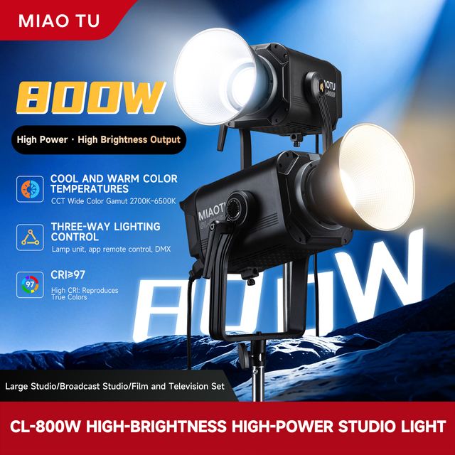 CL-800B 800W Bi-Color LED Studio Light 2700-6500K CRI97 App Control Aluminium Alloy Worldwide Voltage for Photography Video