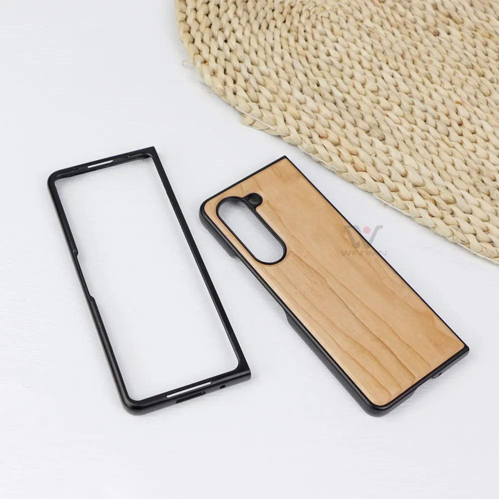 Funda de teléfono móvil con pantalla plegable, funda de teléfono inteligente de madera Simple Original para Samsung Z Fold 5, funda para teléfono móvil