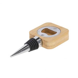 Venta al por Mayor de Accesorios para Bebidas: Tapón de Acero Inoxidable con Logotipo Grabado OEM, con Abridor de Botellas Magnético Integrado de Bambú - Product Image 1