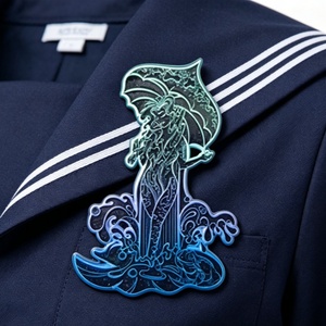 Insignia de metal esmaltado duro con diseño de personas caminando con sombrilla y patrón de ondas, chapada en <span class=keywords><strong>color</strong></span>, para ropa, bolsos y regalos. - Product Image 3