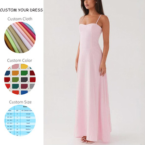 Customized Women A-Line Flare Backless Sleeveless Halter Collar Solid Color Pink Cotton Linen Clothes Maxi Long <strong>Dress</strong> Plus Size - Product Image 2