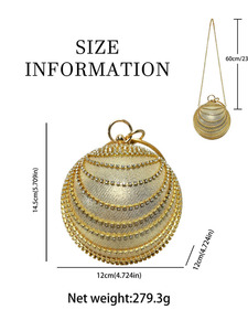 Nuevo Bolso de Noche Retro Europeo-Americano para Mujer, Estilo Clutch Esférico con Incrustaciones de Diamantes, Color Bronceado - Product Image 5