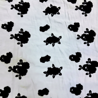 Tissu Crêpe Premium Bleu Ciel et Noir à Appliques – Matériau Texturé à Motifs Floraux pour la Mode et la Décoration Intérieure – Vente Flash