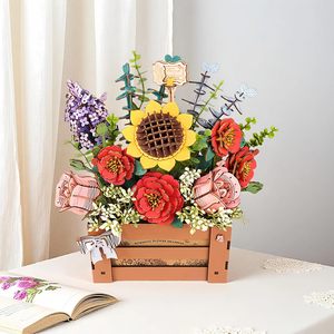 Rompecabezas de Madera 3D Personalizado Qlychee, Kit de Ensamblaje de Girasol, Adorno Floral, Juguete Promocional para Adultos, Fabricante OEM/ODM - Product Image 1