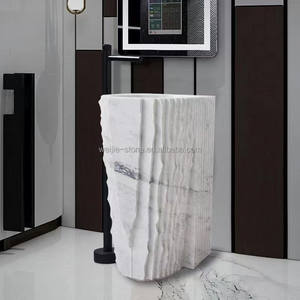 창조적 인 스타일 위생 도자기 열 성형 Rosso Levanto 돌 바닥 장착 독립형 분지 빨간 대리석 욕실 싱크 - Product Image 4