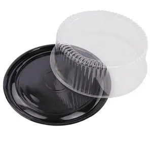 2-3 Layer Cake Display Container With Clear Dome Lid Plastic Cake Display Box With Black 9" Tray And A Clear High Dome Lid