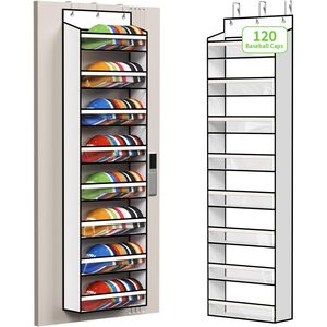 8 Tier Over The Door Hat Rack For Baseball Caps Holds Up To 120 Caps Large Capacity Hanging Storage Organizer <b>White</b> - Product Image 1