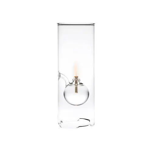 Tisch dekorative mund geblasene Tischplatte Runde klare Zylinder Glas Öl Kamin Kerzen lampe mit Korb ölbrenner