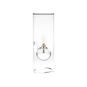 Table Decorative Hand Blown Table Top Round Clear Cylinder Glass Oil Chimney Candle Lamp with Wicker Oil Burner