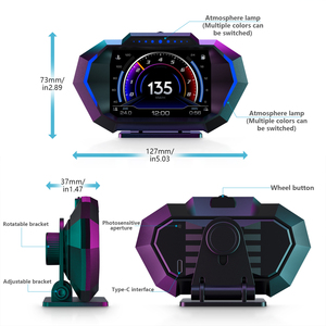 Compteur de vitesse HUD TFT LCD pour pare-brise avec affichage de la consommation de carburant, de la température de l'eau, de l'heure GPS, de la tension, de l'alarme et du temps de conduite - Product Image 2