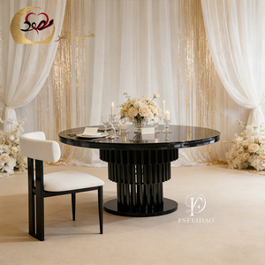 Luxury Modern Black Stainless Steel Round Dining <b>Table</b> Set for Wedding Hotel Apartment Use - Product Image 2