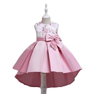 Pink Princess Dress For Girls A-Line Satin Flower Girl Gown With Bow Backless Design BH16 - Product Image 1