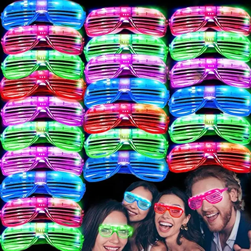 Vente en gros de fournitures de fête phosphorescentes, obturateur, lunettes clignotantes, lunettes à LED lumineuses pour fête