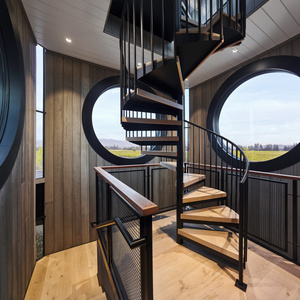 Escalier en colimaçon préfabriqué en bois durable avec cadre métallique et rampes en acier, escalier intérieur incurvé en acier et en bois - Product Image 4