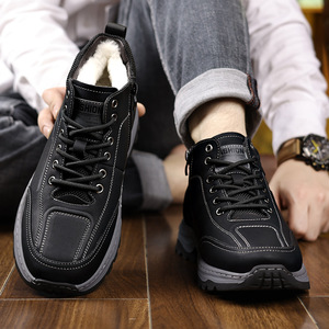 Botas de senderismo de invierno para hombre, suela gruesa, forro polar, zapatos casuales para exteriores, color caqui marrón, con cordones, para adultos, deportivas - Product Image 2