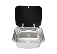 Évier en acier inoxydable 304 pour camping-car avec couvercle en verre trempé et robinet rotatif pliable pour bateau et camping-car