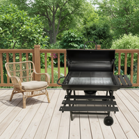 Barbecue à charbon de bois robuste en acier pour extérieur, pliable, avec double table, chariot de jardin, fumoir, revêtement en poudre