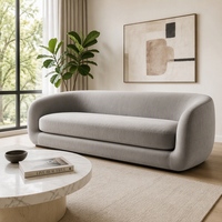 Canapé 3 places moderne en velours gris clair, canapé incurvé monobloc avec coussin indépendant, pour salon.