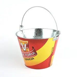 5L Round Galvanized Metal Tin Ice Bucket With Custom Logo For 6 Bottles Beer For Sales Promotion Items