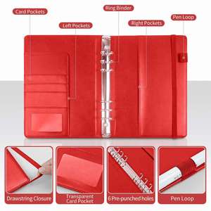 A5 Leather Cover Red 100 <b>Days</b> Envelopes Money Saving Challenge Budget <b>Planner</b> with Spiral Elastic Band to Save $5050 Customized - Product Image 3