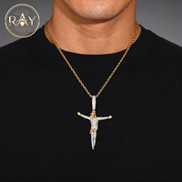 Pendentif Croix en Argent Sterling 925 Plaqué Or avec Moissanite VVSD Ronde Brillante Sertie Griffe, Plaqué Or, Unisexe, Cadeau Hip Hop