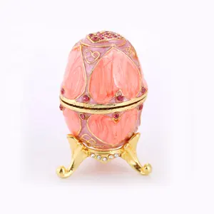 Fashion Hoge Kwaliteit Happy Easter Dag Kleur Emaille Russische Stijl Roze Hart Faberge Ei Trinket Sieraden Doos