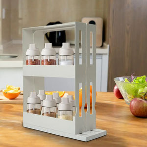Étagère à épices en plastique extensible, multifonctionnelle, à 2 niveaux, rotative, pour la cuisine, support pour assaisonnements, rangement pour armoires - Product Image 1