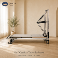 Mesa de Pilates Reformer Queenlife Clinical Half Cadillac Trapeze con Estructura de Aluminio, 8 Resortes Alemanes y Barra de Empuje Ajustable