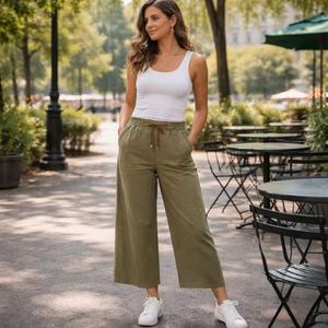 <span class=keywords><strong>Pantaloni</strong></span> <span class=keywords><strong>Larghi</strong></span> da Donna <span class=keywords><strong>in</strong></span> Puro <span class=keywords><strong>Lino</strong></span> Personalizzati con Elastico <span class=keywords><strong>in</strong></span> Vita e Coulisse - Comodi e Casual - Product Image 4