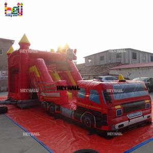 Château gonflable robuste et personnalisé pour adultes, extérieur, humide et sec, rouge uni, en PVC, combo camion de pompiers avec double piste pour la <span class=keywords><strong>location</strong></span> - Product Image 3