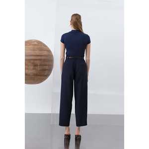 Pantalon plissé à jambes larges pour femmes Noir 18227PNT Pantalon de costume - Product Image 1
