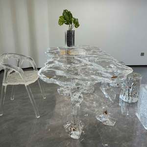 Table basse de jardin moderne en pierre de rivière ronde de <span class=keywords><strong>grande</strong></span> taille, en marbre noir irrégulier en acrylique personnalisé pour hôtel Villa - Product Image 2