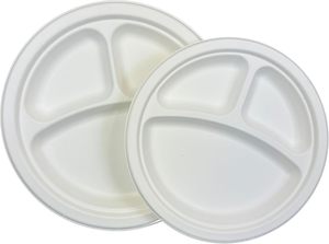 Assiettes en bagasse de canne à sucre robustes à <span class=keywords><strong>trois</strong></span> <span class=keywords><strong>compartiments</strong></span> de grande taille pour barbecues et buffets, offrant une grande capacité pour les aliments - Product Image 4