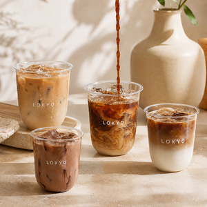 Gobelets à thé au lait LOKYO en PET de 24 oz, 12 oz, 16 oz, avec logo personnalisé, en forme de U, pour boissons froides, gobelets en plastique jetables pour café avec couvercle - Product Image 4