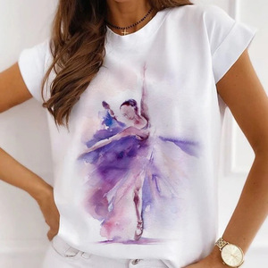 T-shirt femme personnalisé avec imprimé <span class=keywords><strong>danseuse</strong></span> de ballet aquarelle, décontracté, danse, ballet, col rond, été, Harajuku, vintage, tops, camisas mujer - Product Image 1