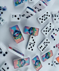 Profesyonel fabrika özelleştirilmiş çift 6 Dominos blokları klasik beyaz ve renkli Polka Dot tasarım yeni <span class=keywords><strong>Domino</strong></span> seti - Product Image 1
