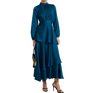 Nuevo Vestido Largo de Satén con Cuello Alto y Manga Larga, Diseño Elegante y Personalizado, con Volantes en el Bajo, para Eventos Nocturnos - Product Image 2
