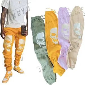 Özel LOGO erkek pantolon ve pantolon gevşek koşu moda pantolon erkek kafatası baskı grafik pantolon yığılmış Sweatpants jogger erkekler