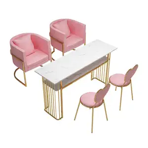 Легкие роскошные высококачественные маникюрные столы и стулья, мраморные панели, металлические ножки стола, Маникюрный Стол