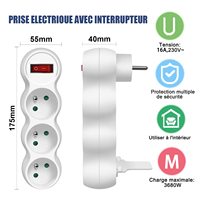 Adaptateur de prise électrique française de type E à 3 voies Pheiyon CE RoHS, 16A 230V 3680W, interrupteur mural, sécurité enfant, maison, cuisine