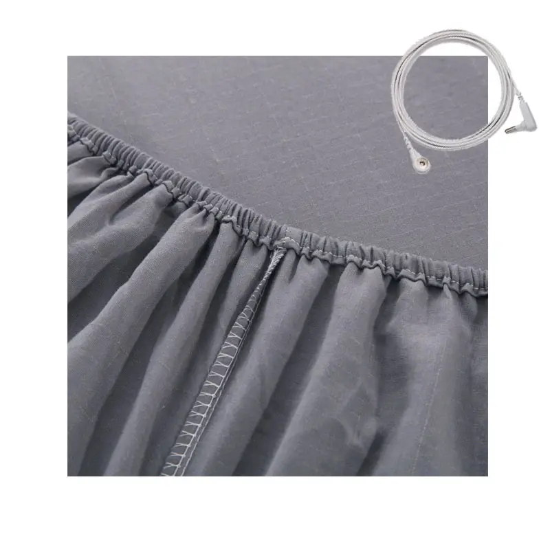 Good Healthy Silver Cotton Earthing ESD Fitted Sheet for Full Queen King Cal King Bed Include 5.0m Local US UK EU Grounding Cord