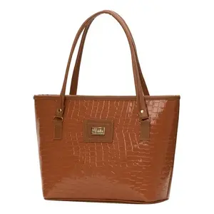 Bolso Tote para Mujer Fana Abisai, Color Camel, PU con Patrón de Cocodrilo, Cierre con Cremallera, Uso Diario - Product Image 1