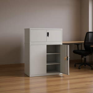 Armadio Portadocumenti in Acciaio Verniciato a Polvere Grigio Chiaro, Armadietto per Ufficio con Serratura, Arredamento Commerciale dal Design Minimalista - Product Image 2