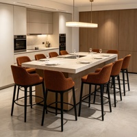 Chaise de bar moderne minimaliste de luxe, tissu, structure en bois massif, tabouret de bar haut pour îlot de cuisine, bar, hôtel, salle à manger, club