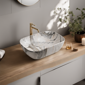 Lavabo de baño de diseño moderno europeo, precio competitivo, baño de cerámica para hoteles y villas, Mostrador de estilo mármol - Product Image 1
