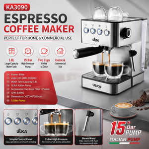 Machine à café expresso Foodsense en acier inoxydable, 15 bars, commande tactile, buse vapeur automatique, réservoir d'eau de 1,8 L, 850 W, usage domestique et commercial - Product Image 3
